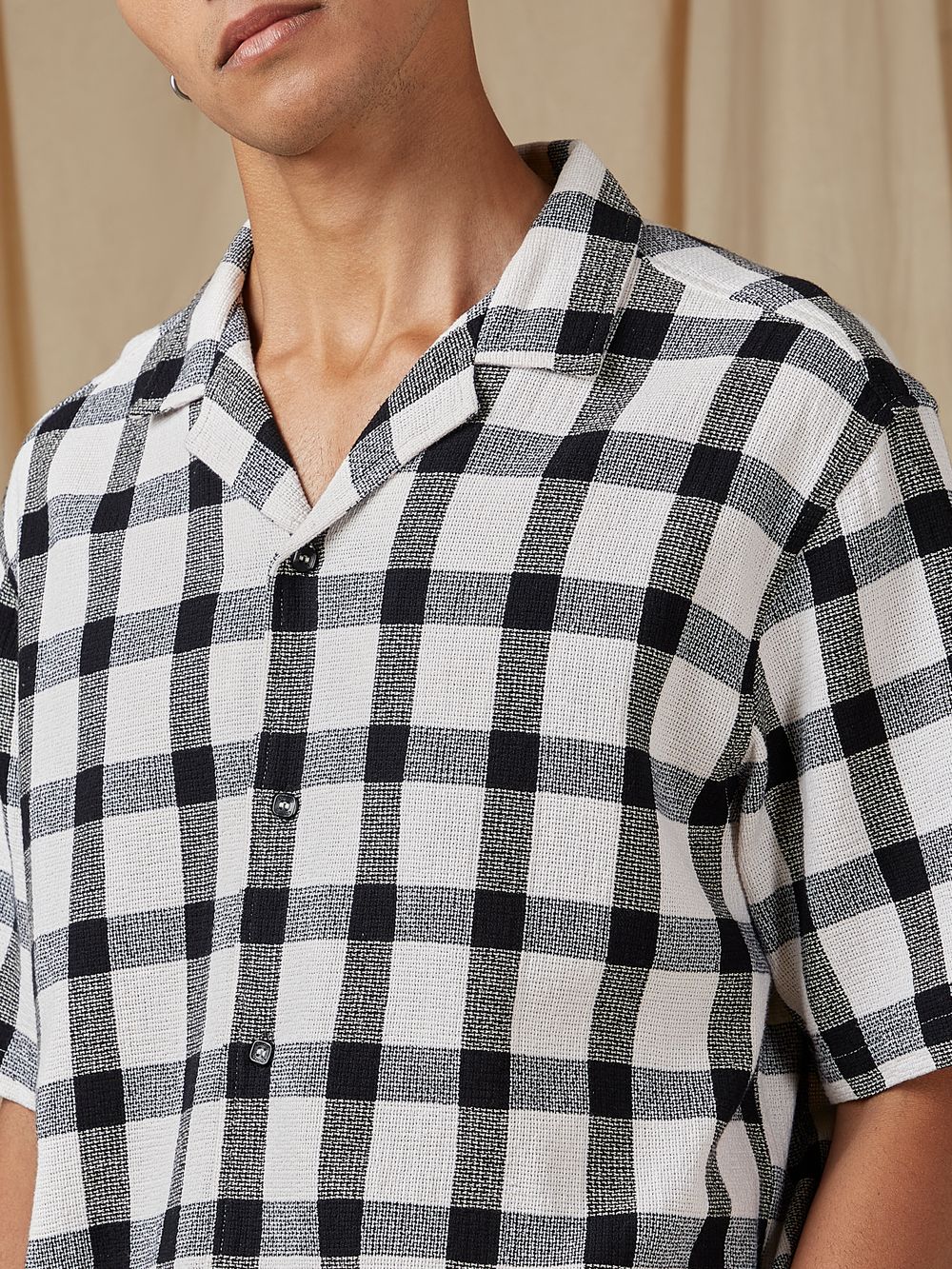 Off White Square Check Loose Fit Casual Shirt