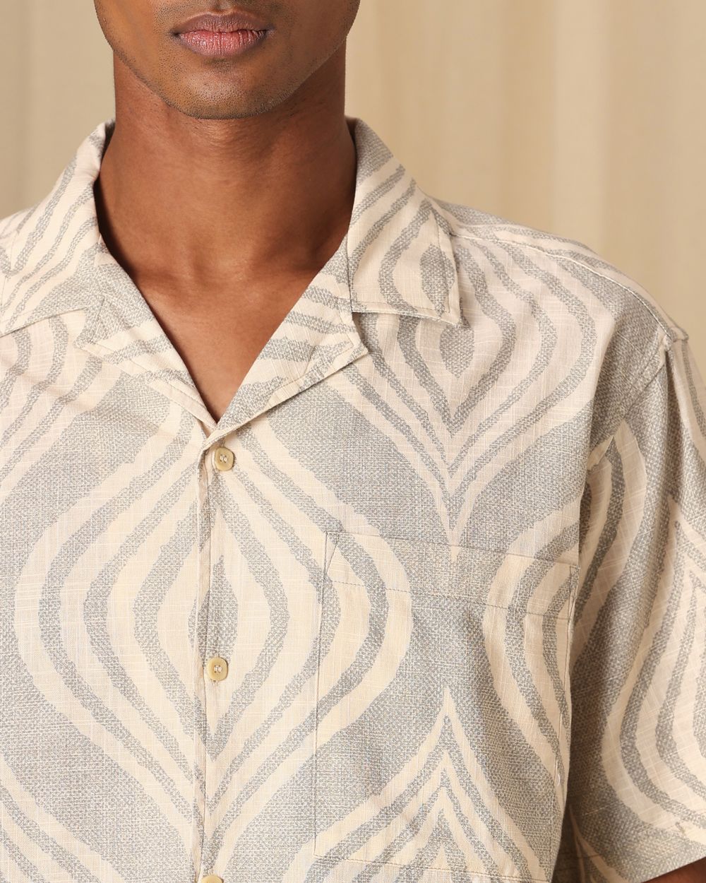 Light Olive Abstract Print Loose Fit Casual Shirt
