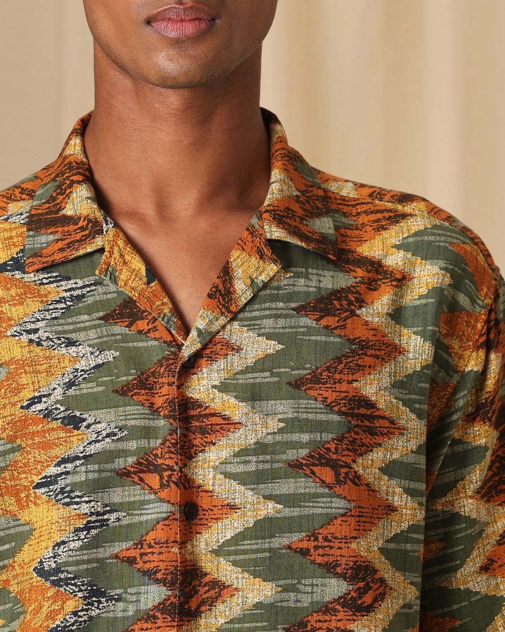 Olive Resort Print Loose Fit Casual Shirt