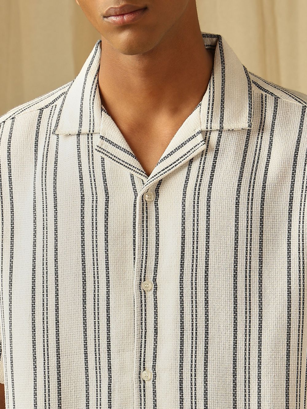 Textured Stripe Loose Fit Casual SHIRTS