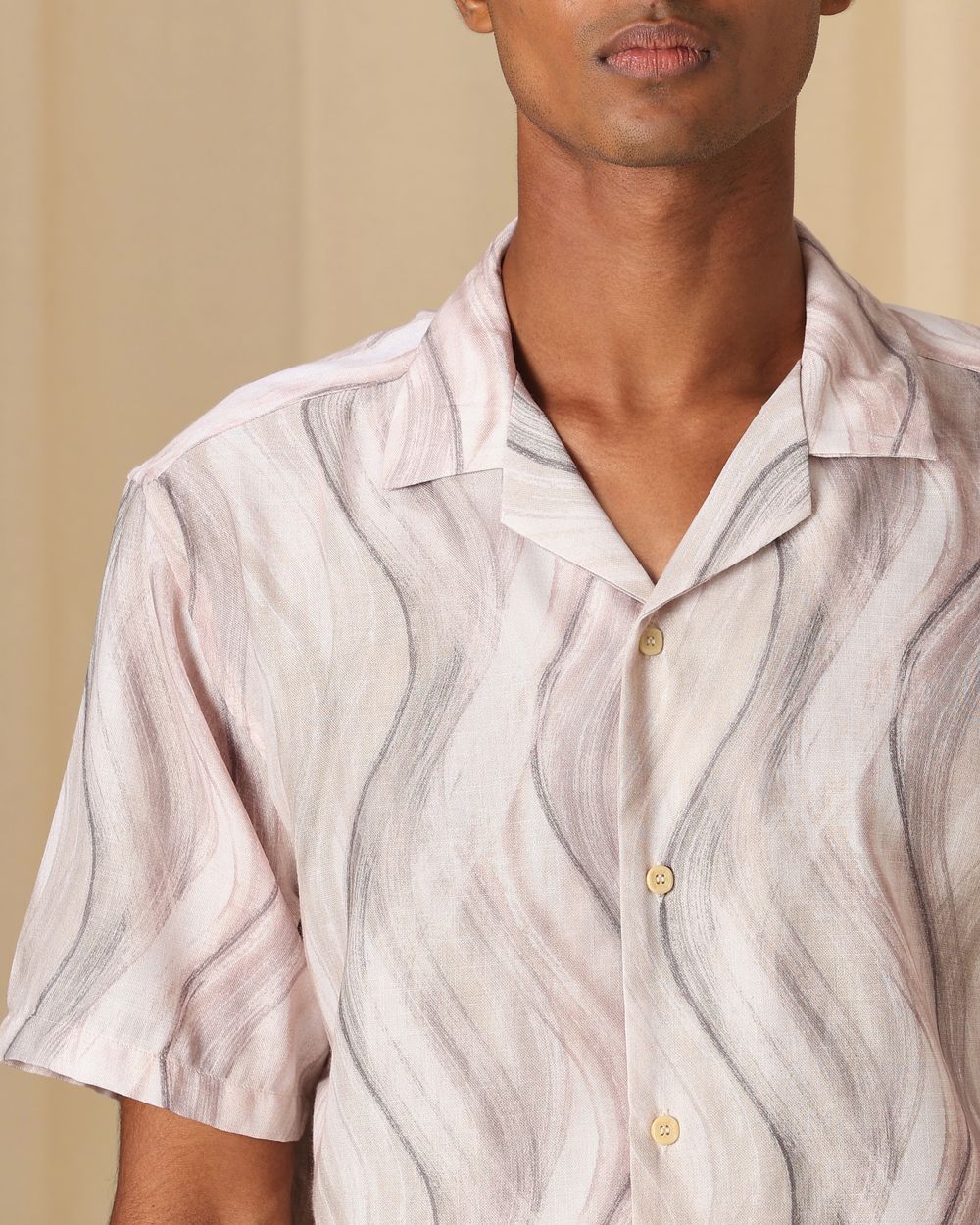 Beige Abstract Print Loose Fit Casual Shirt