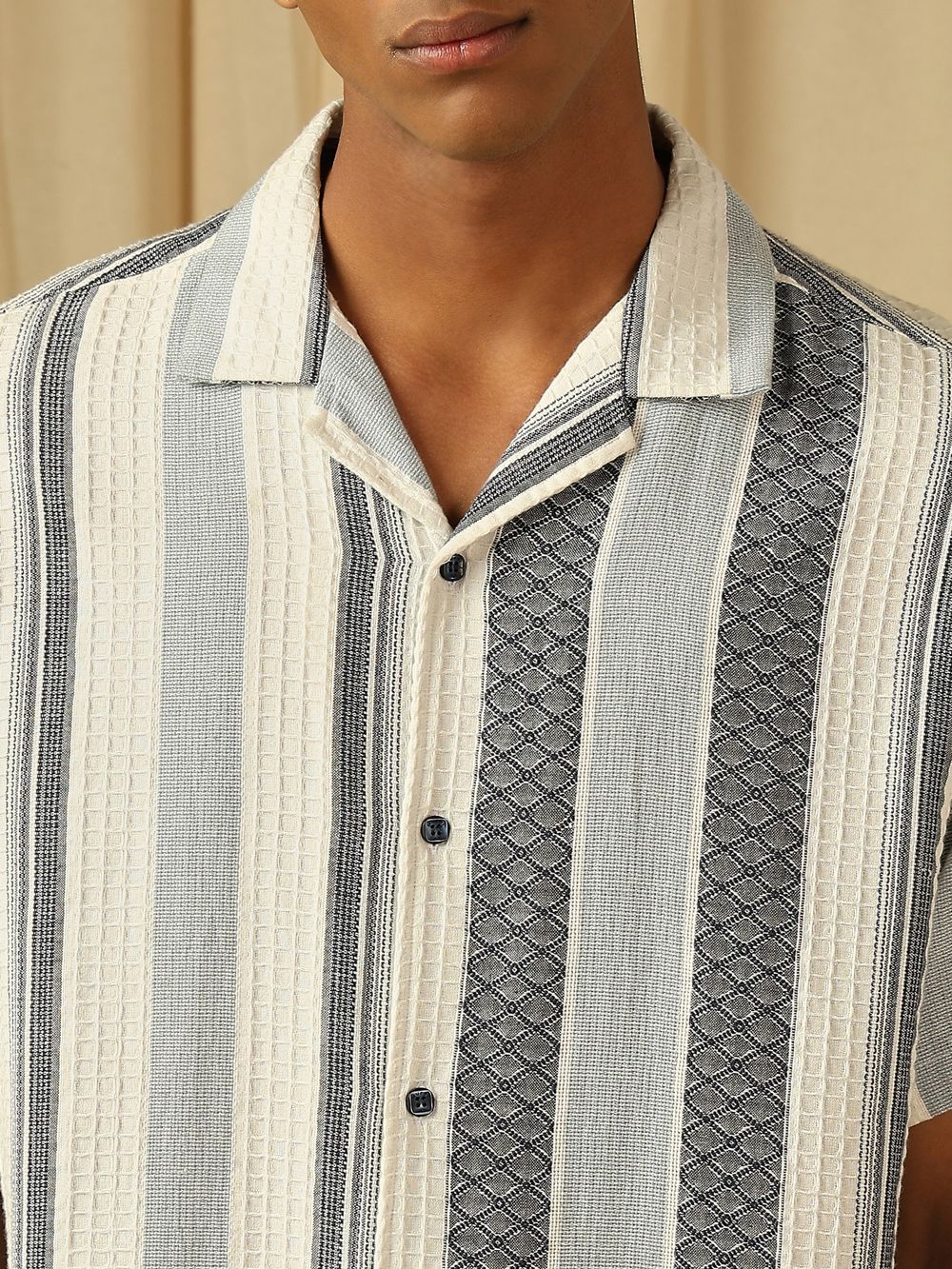 Textured Stripe Loose Fit Casual SHIRTS