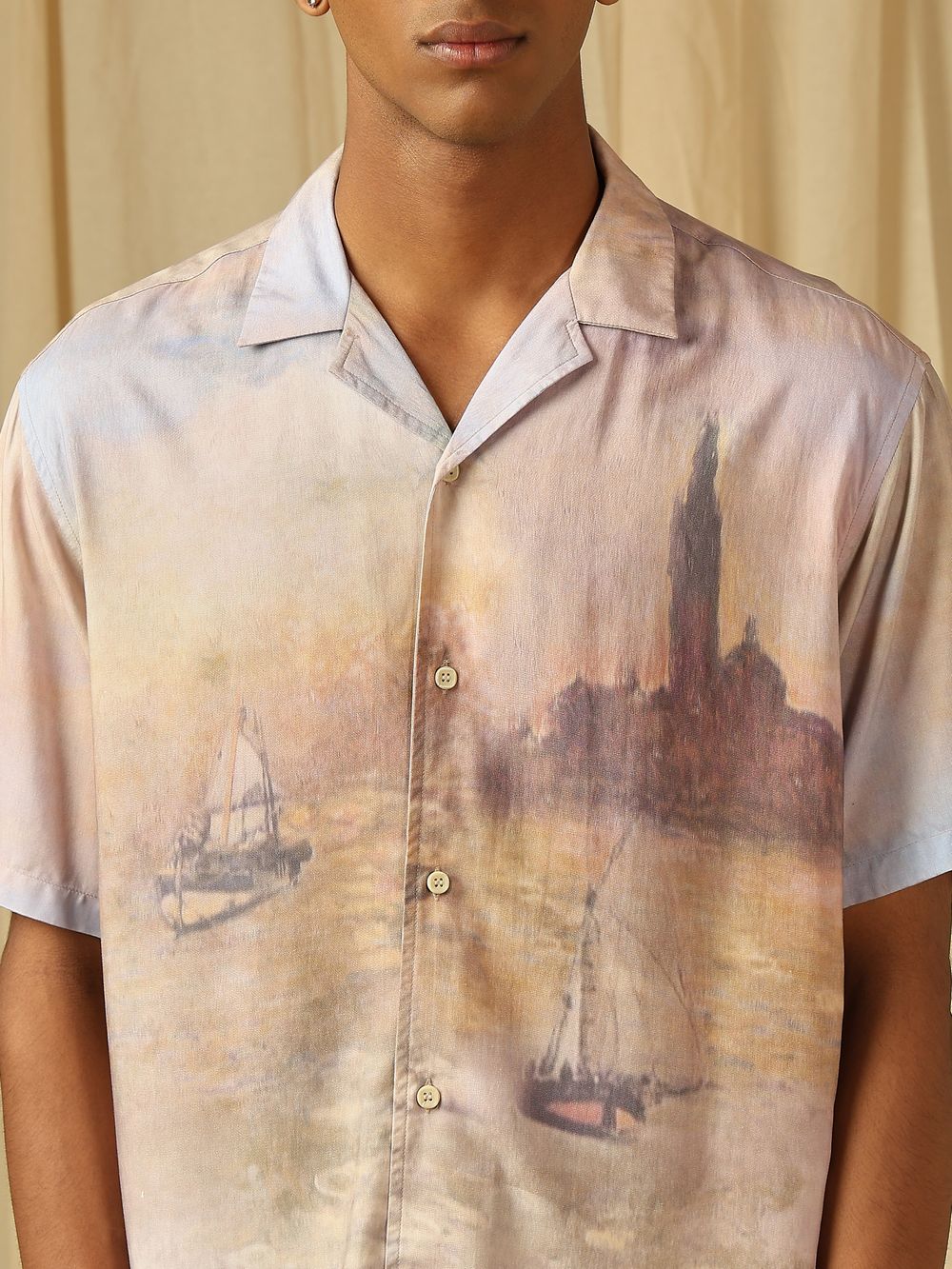 Grey Digital Print Loose Fit Casual Shirt