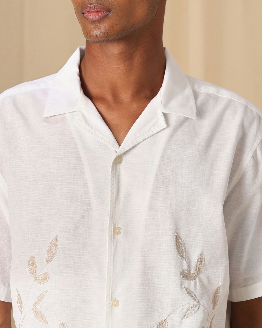 White Embroidered Plain Loose Fit Casual Shirt
