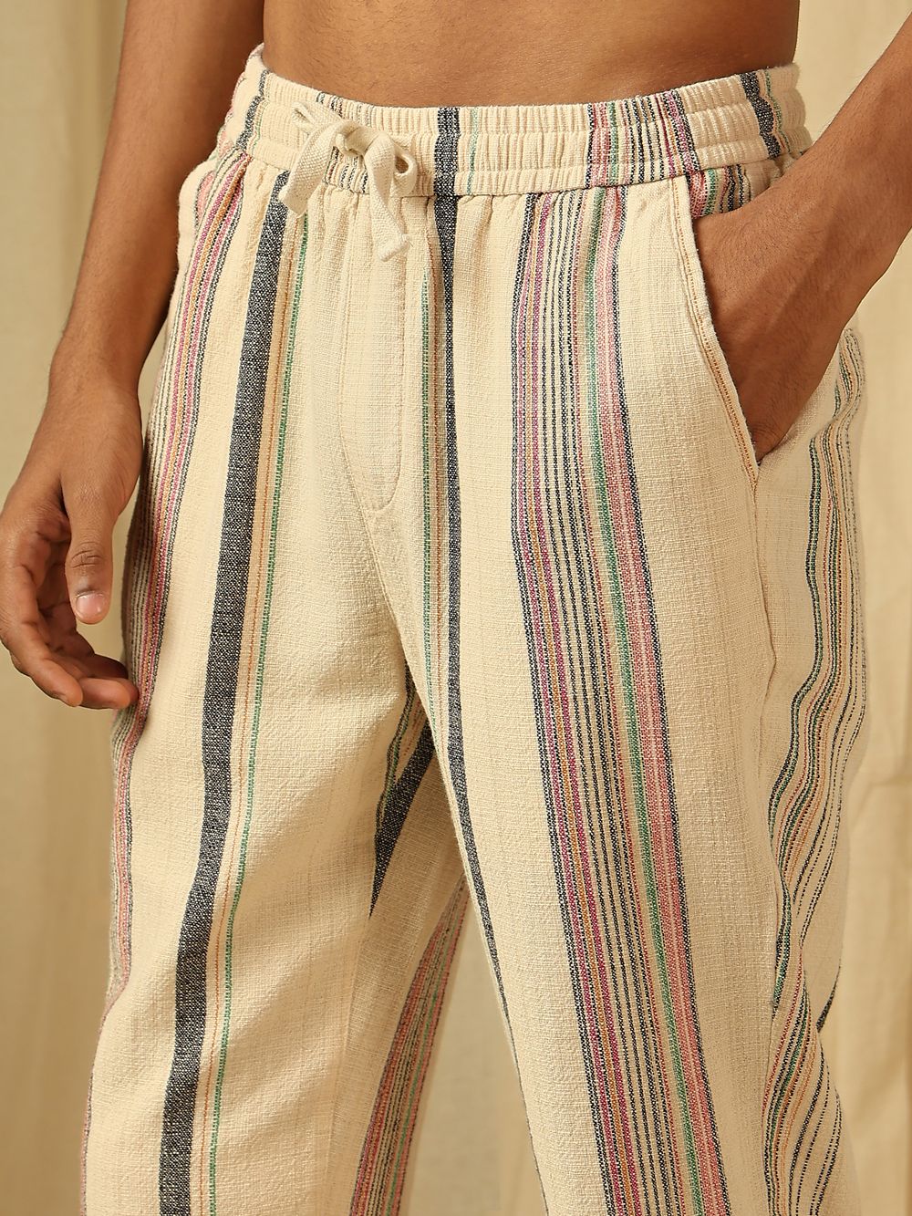 Beige Relaxed Fit Drawstring Trouser