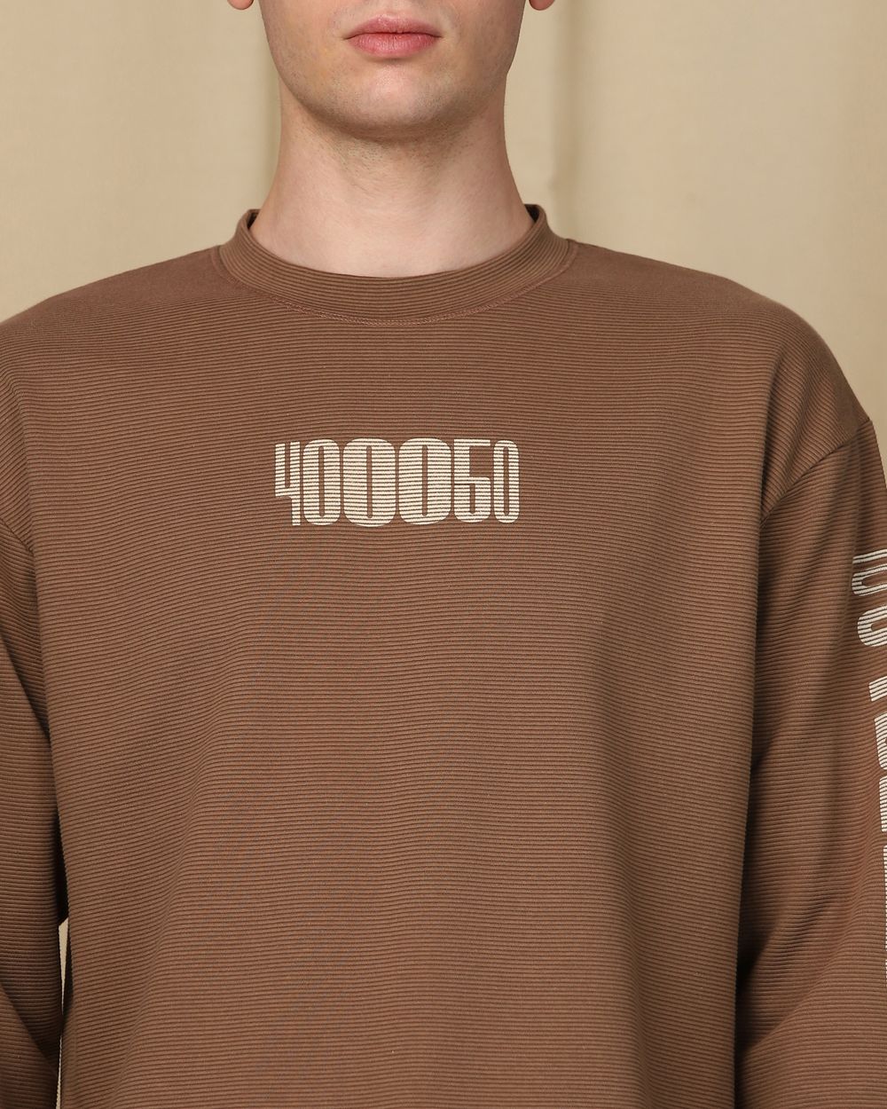 Brown Textured Plain Graphic Sweatshirt