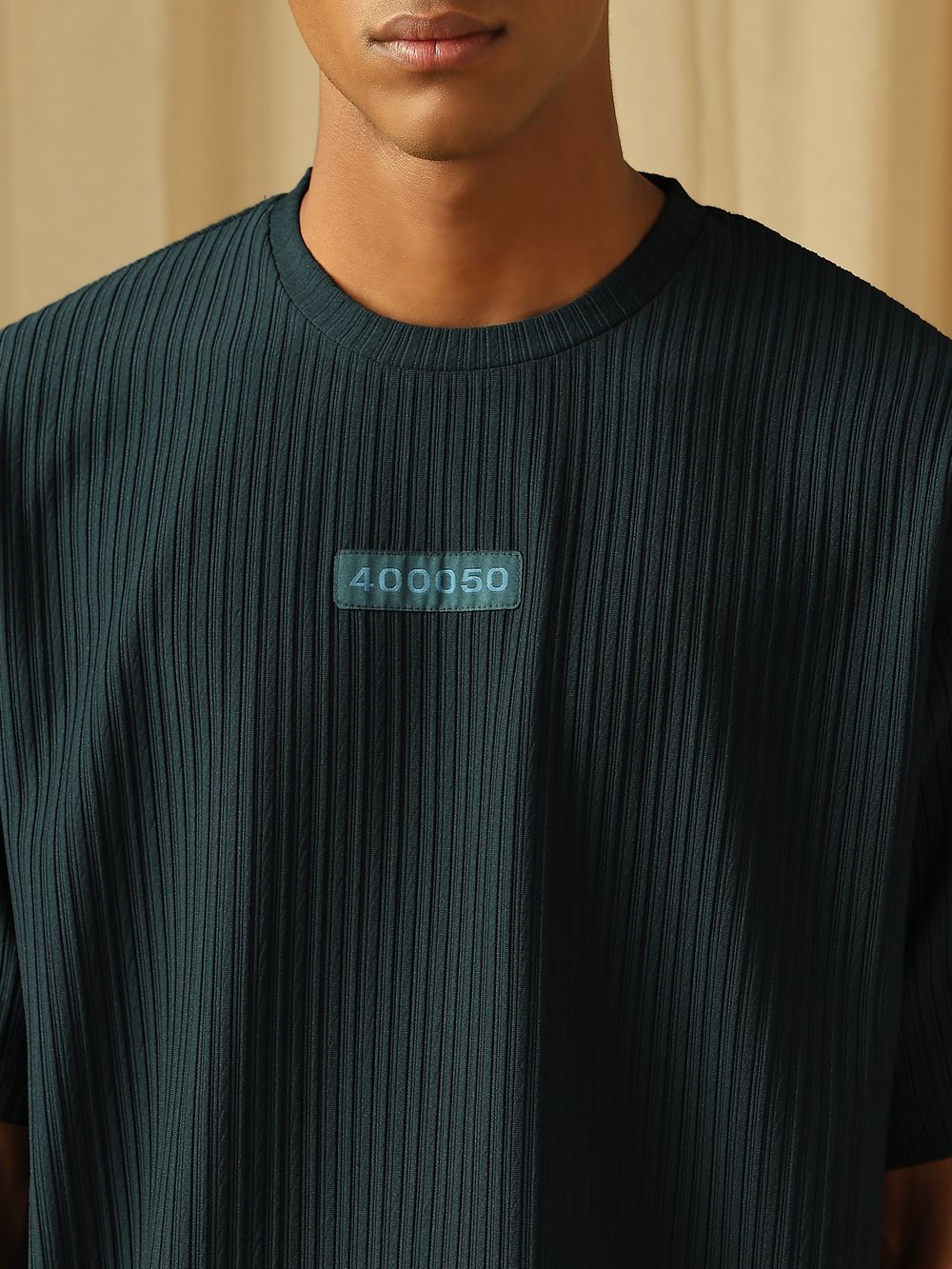 Teal Textured Oversized Loose Fit Jersey Tee