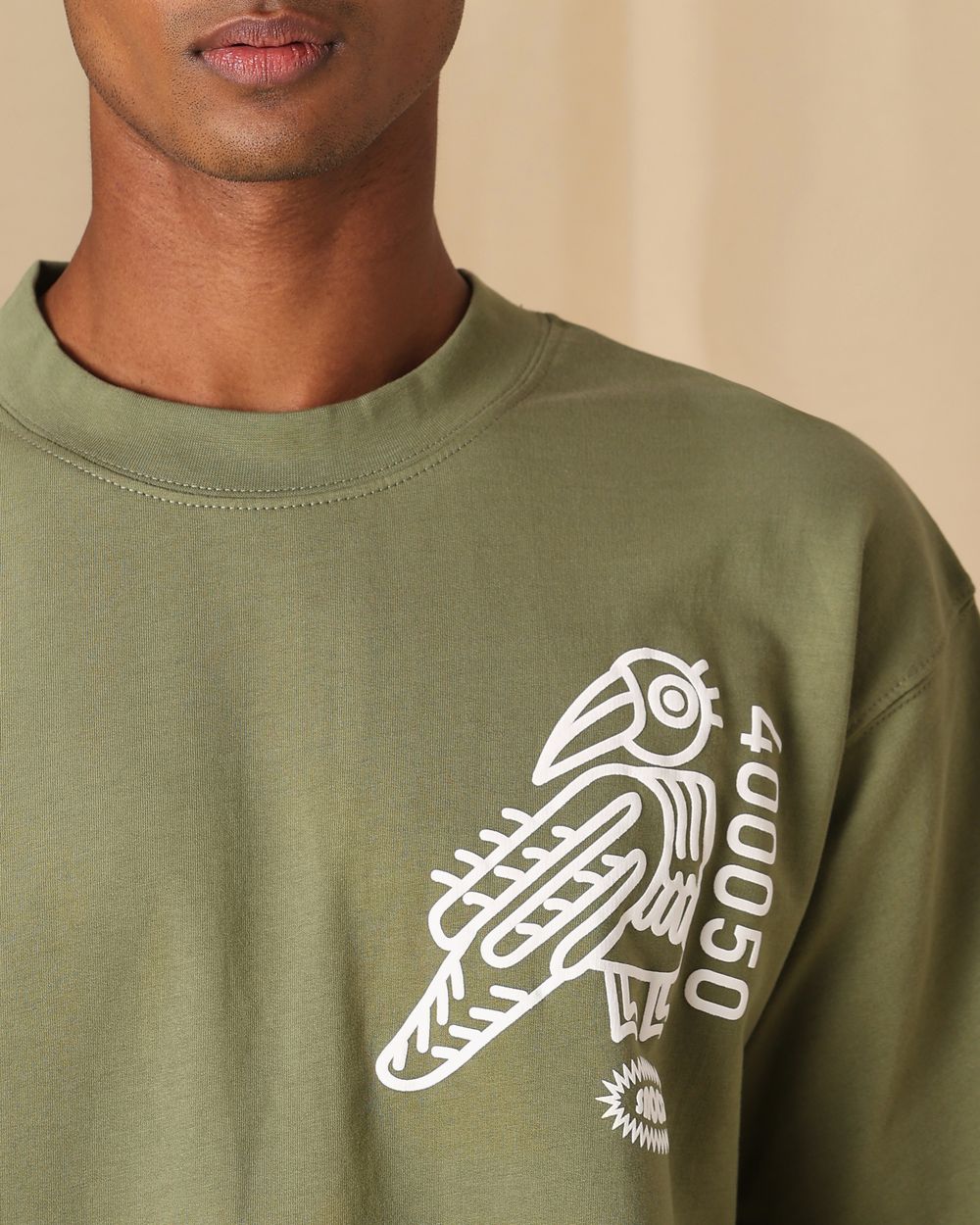 Olive Oversized Graphic Loose Fit Jersey Tee