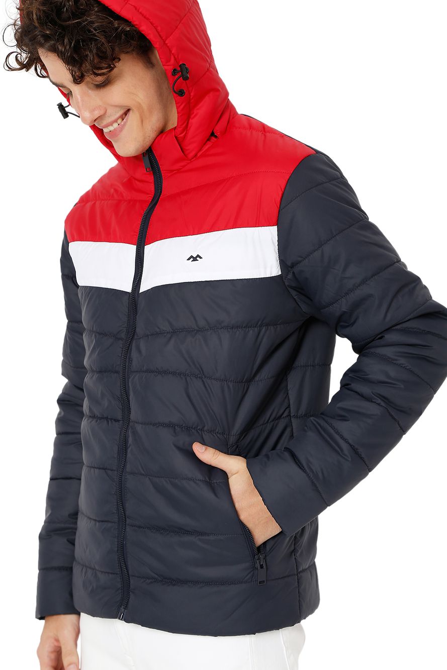 Quilted Hooded Jacket With Contrast Panneling