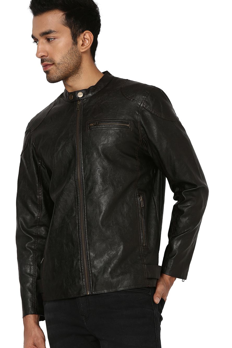 Faux Leather Biker Jacket With Shoulder Detail