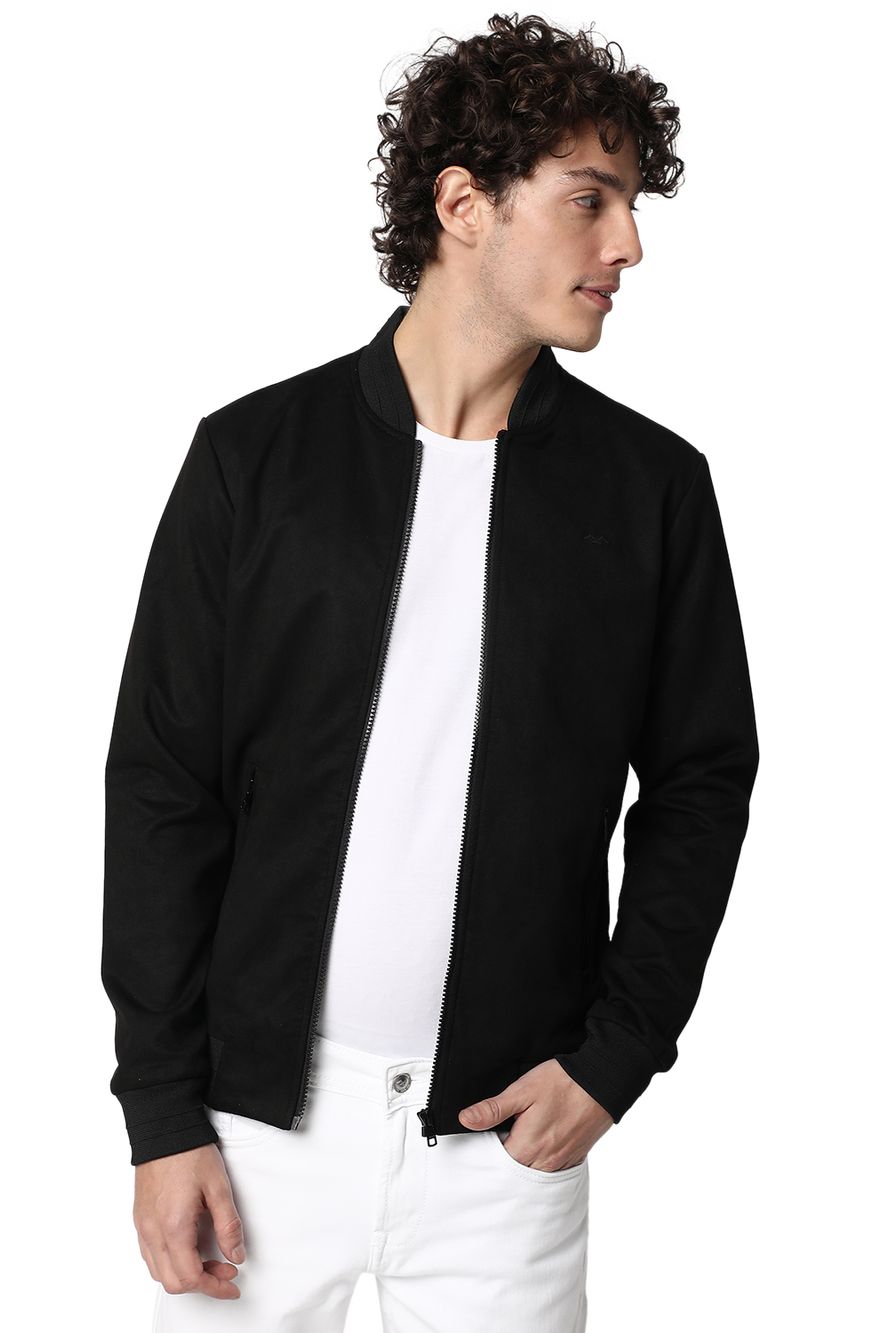 Suede Bomber Jacket With Printed Lining