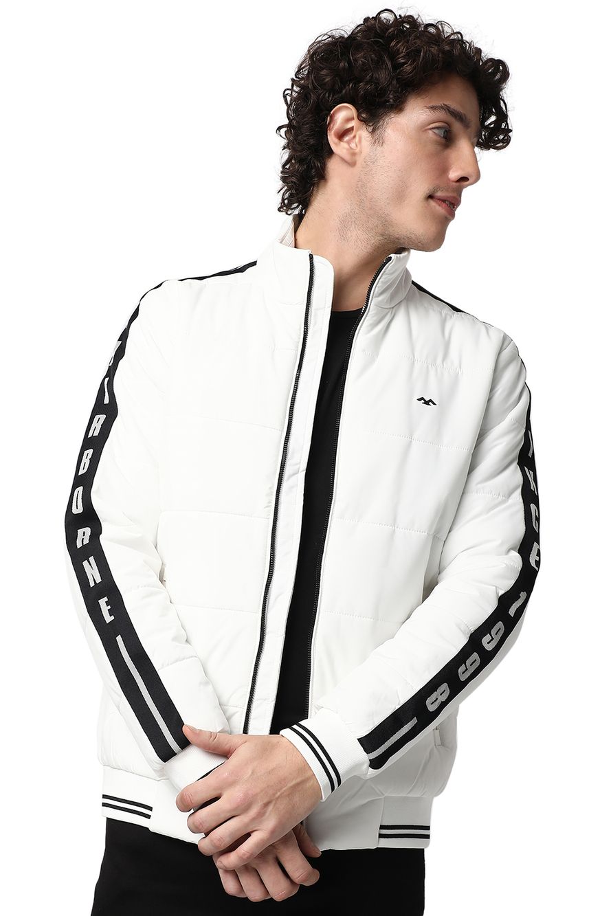 Quilted Bomber Jacket With Overarm Stripe Detail