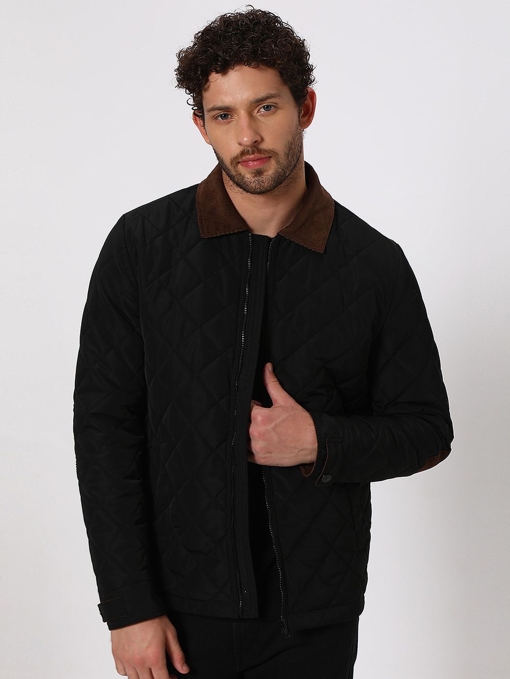 Black Quilted Sherpa Collar Jacket