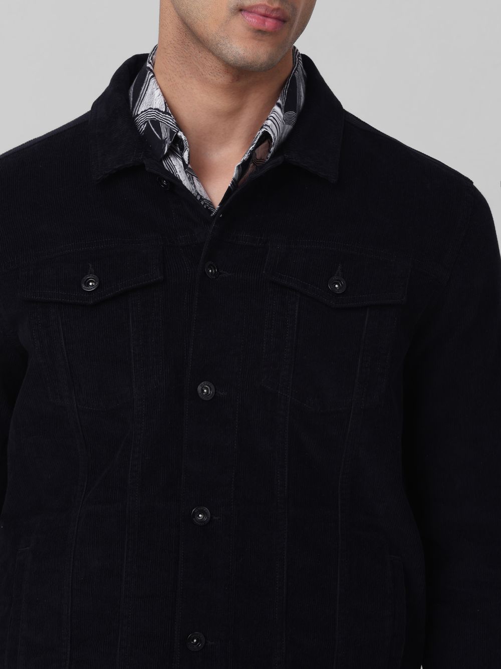 Navy Corduroy Trucker Slim Fit Jacket