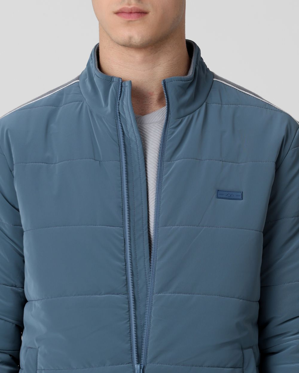 Blue Grey Quilted Slim Fit Jacket