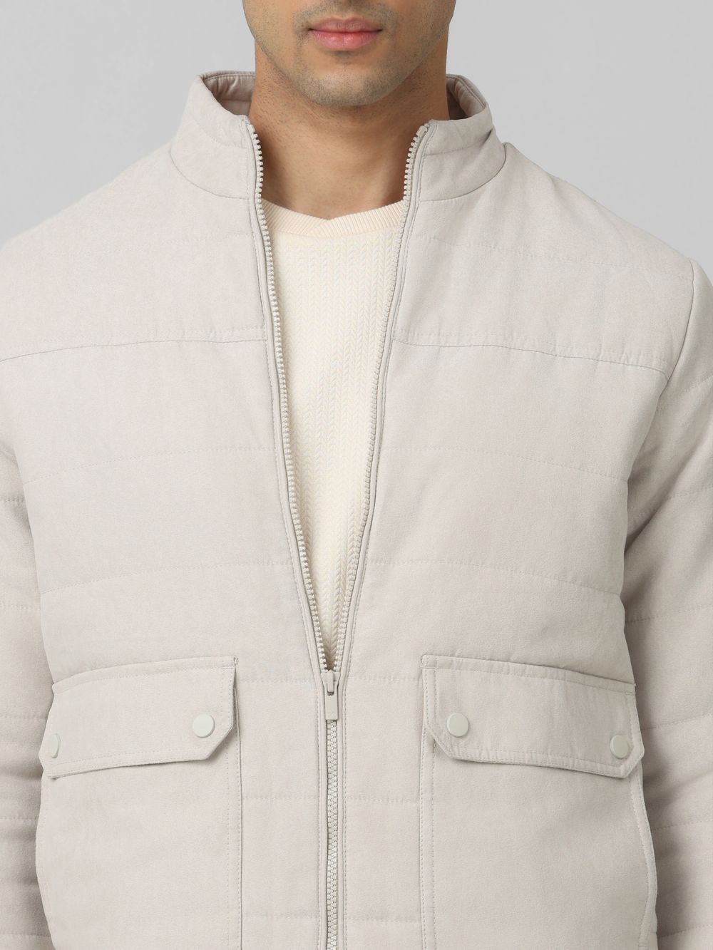 Off White Quilted Suede Slim Fit Jacket
