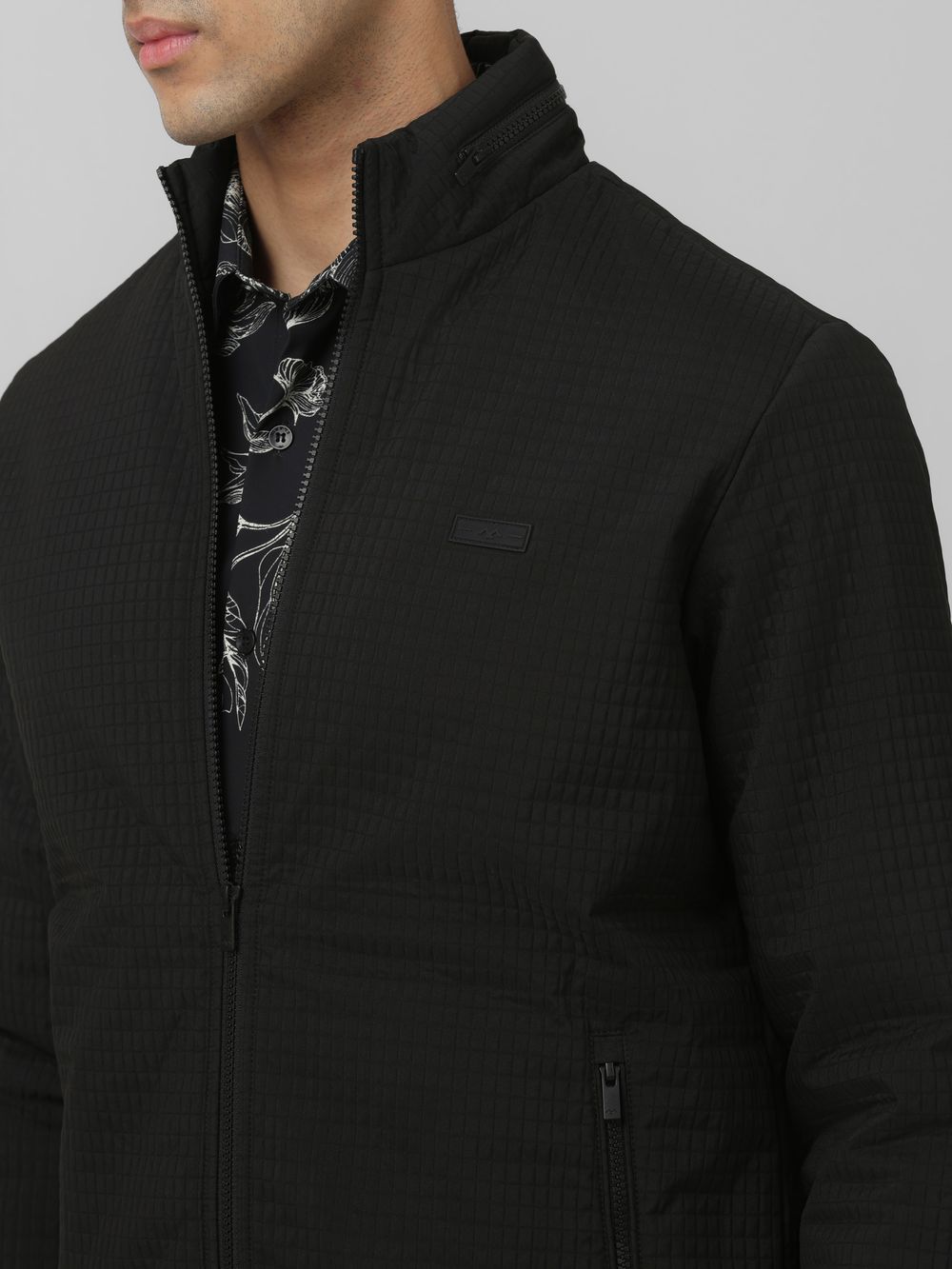 Black Textured Puffer Slim Fit Jacket