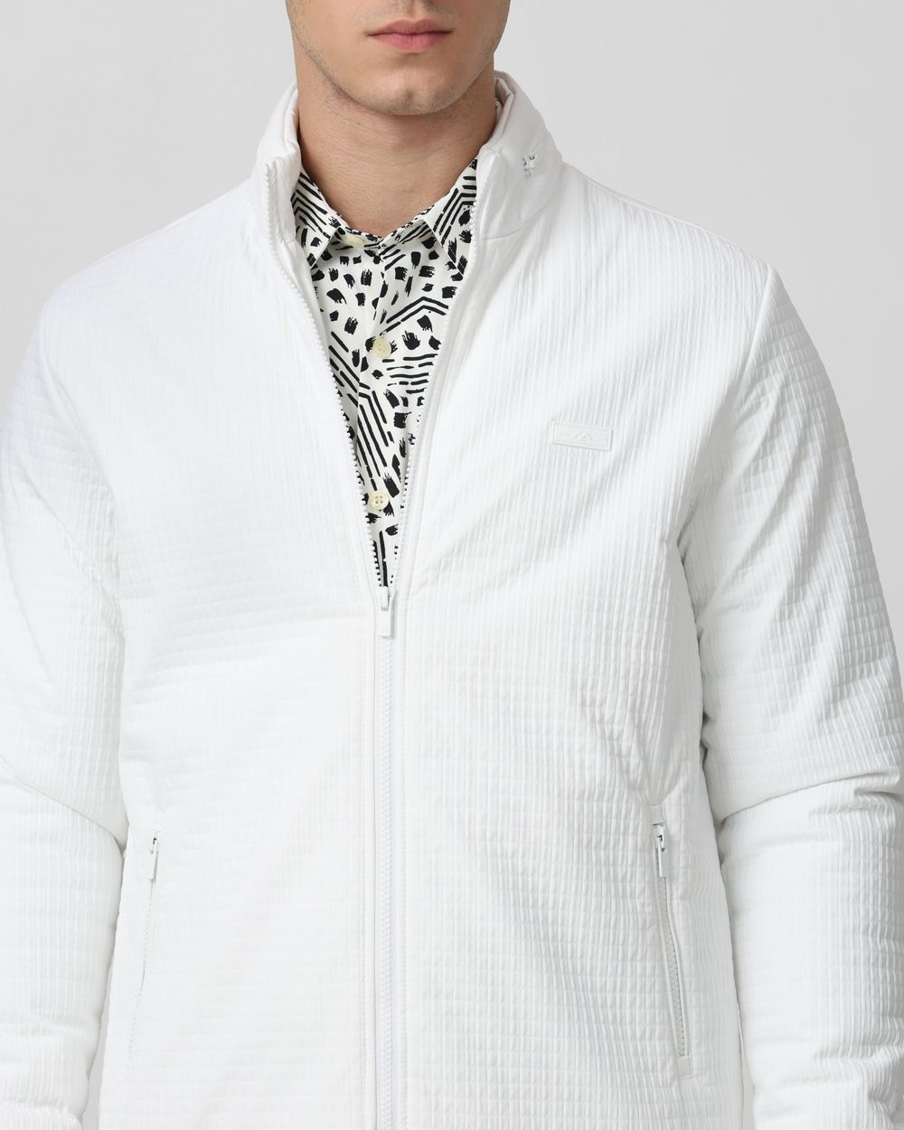 White Textured Puffer Slim Fit Jacket