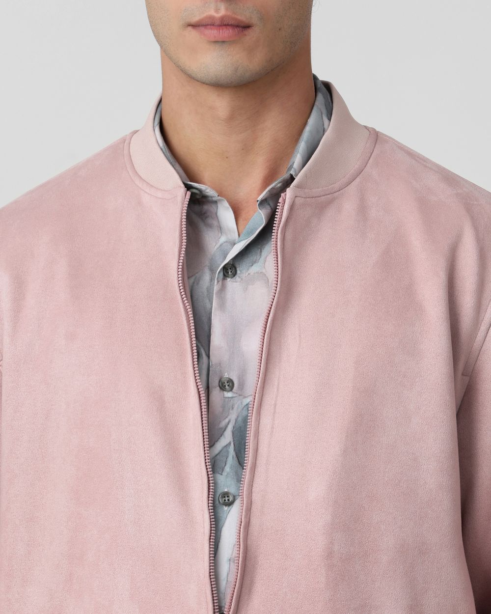 Pink Suede Bomber Slim Fit Jacket