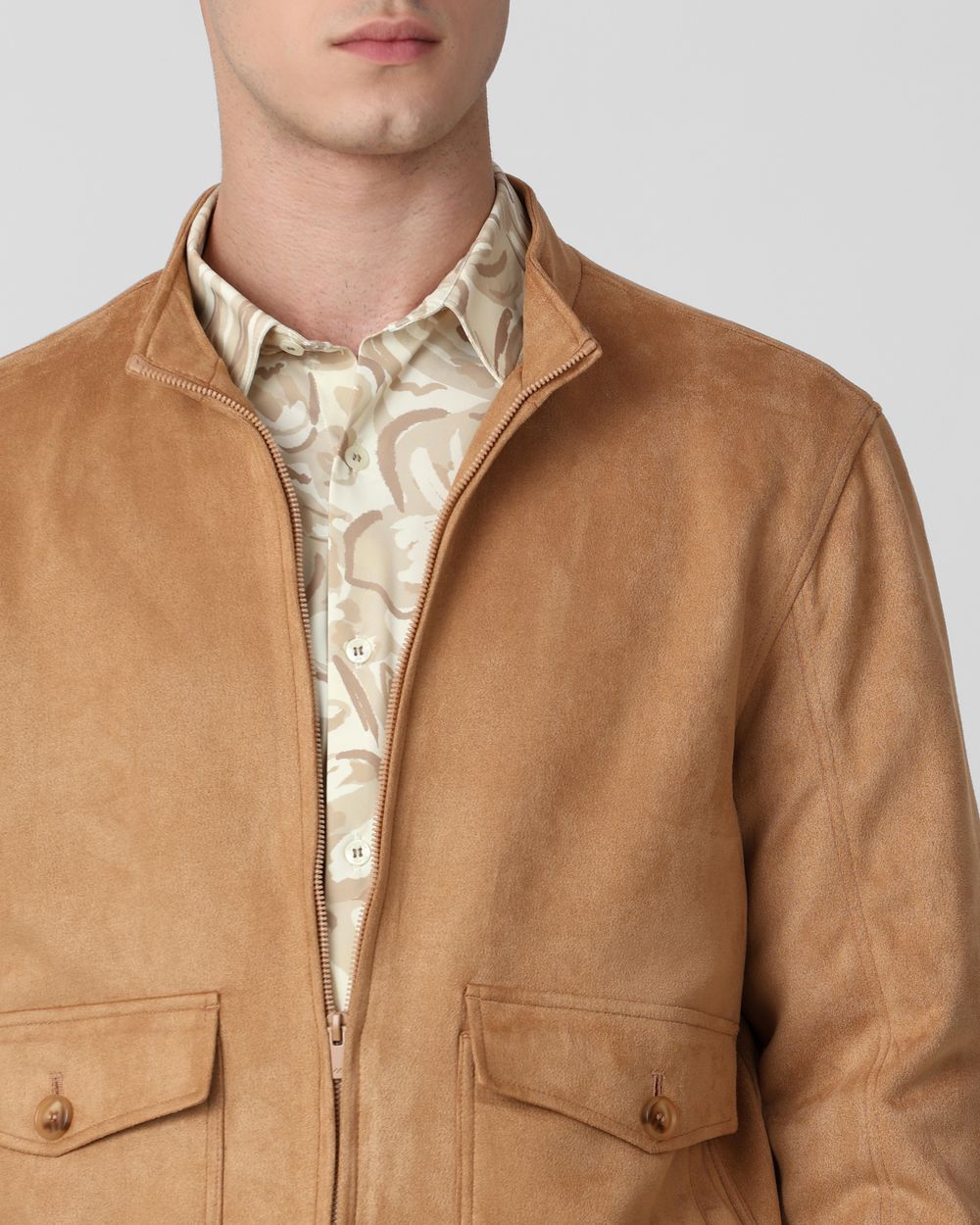 Brown Suede Bomber Slim Fit Jacket