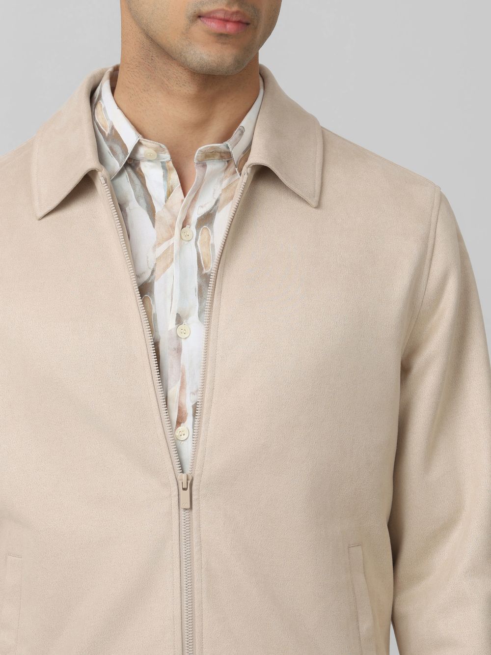 Beige Suede Plain Jacket