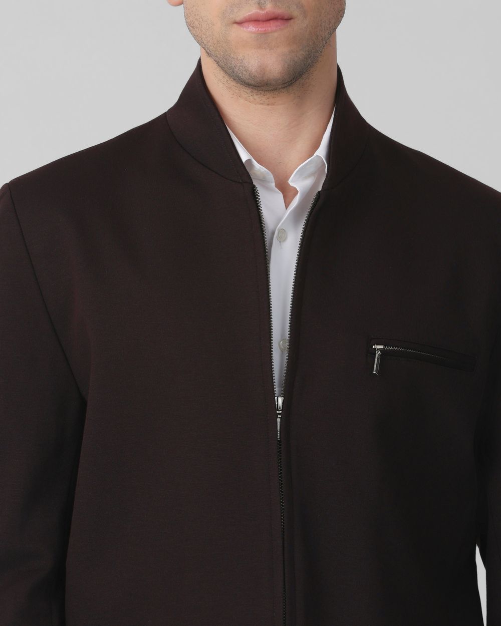 Maroon Zip Thru Slim Fit Jacket