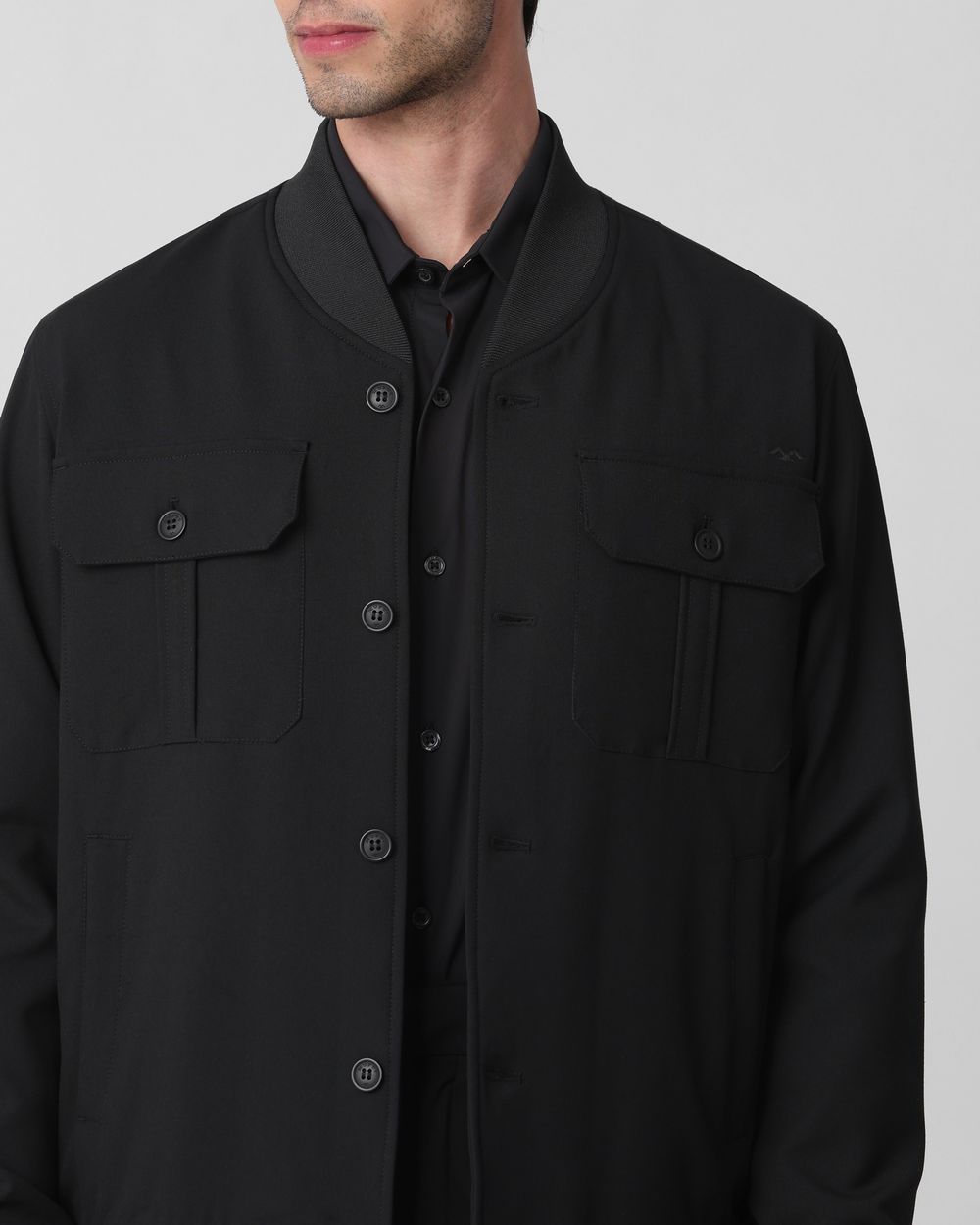 Black Double Pocket Bomber Relaxed Fit Jacket