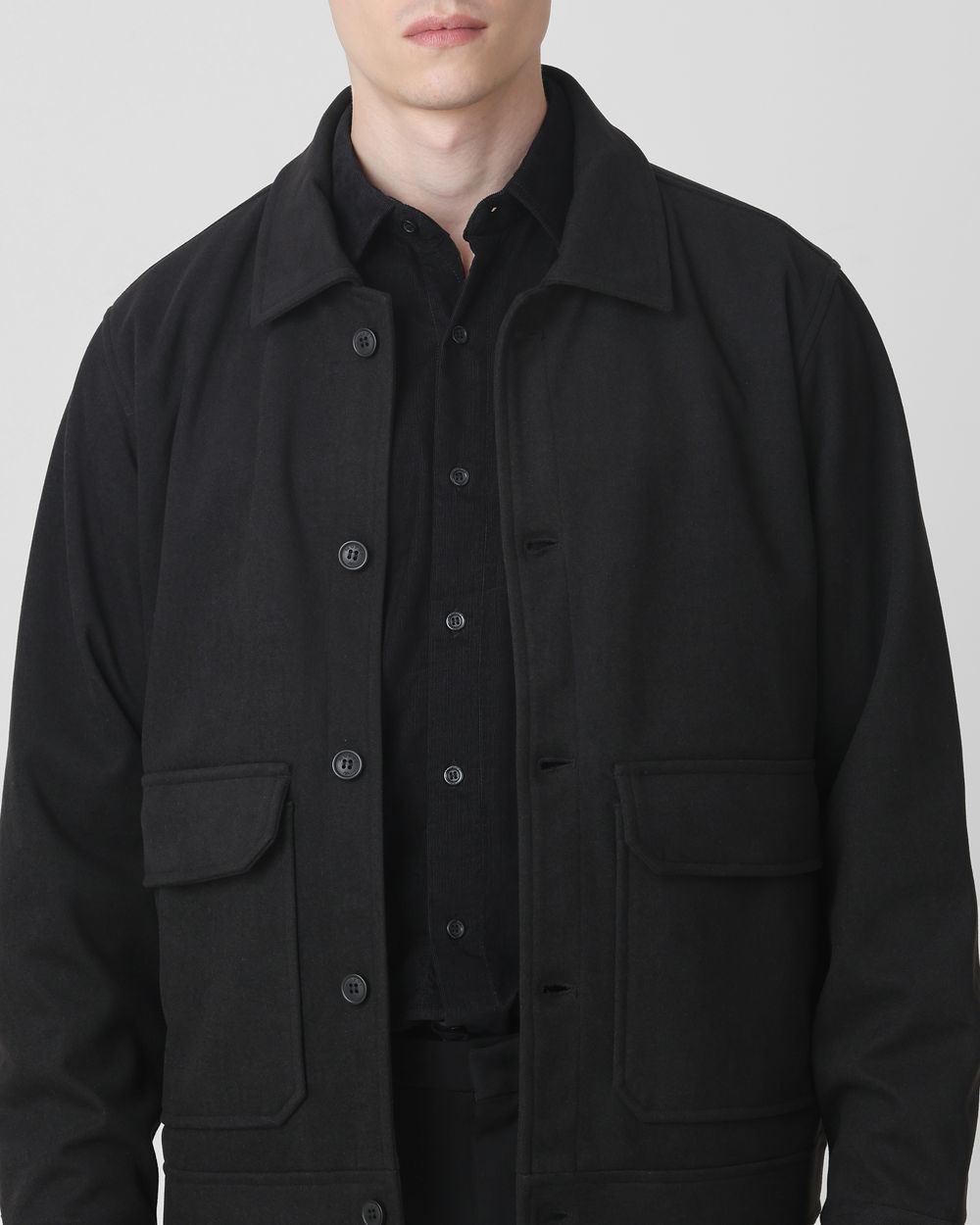 Black Flannel Relaxed Fit Jacket