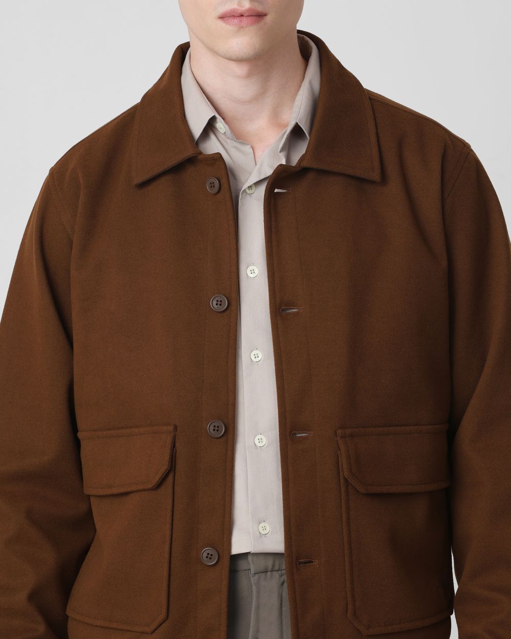 Brown Flannel Relaxed Fit Jacket