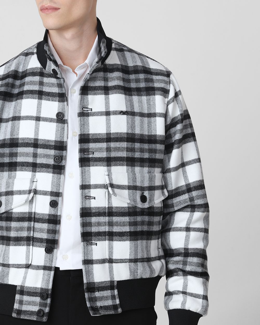 Black Flannel Check Relaxed Fit Jacket