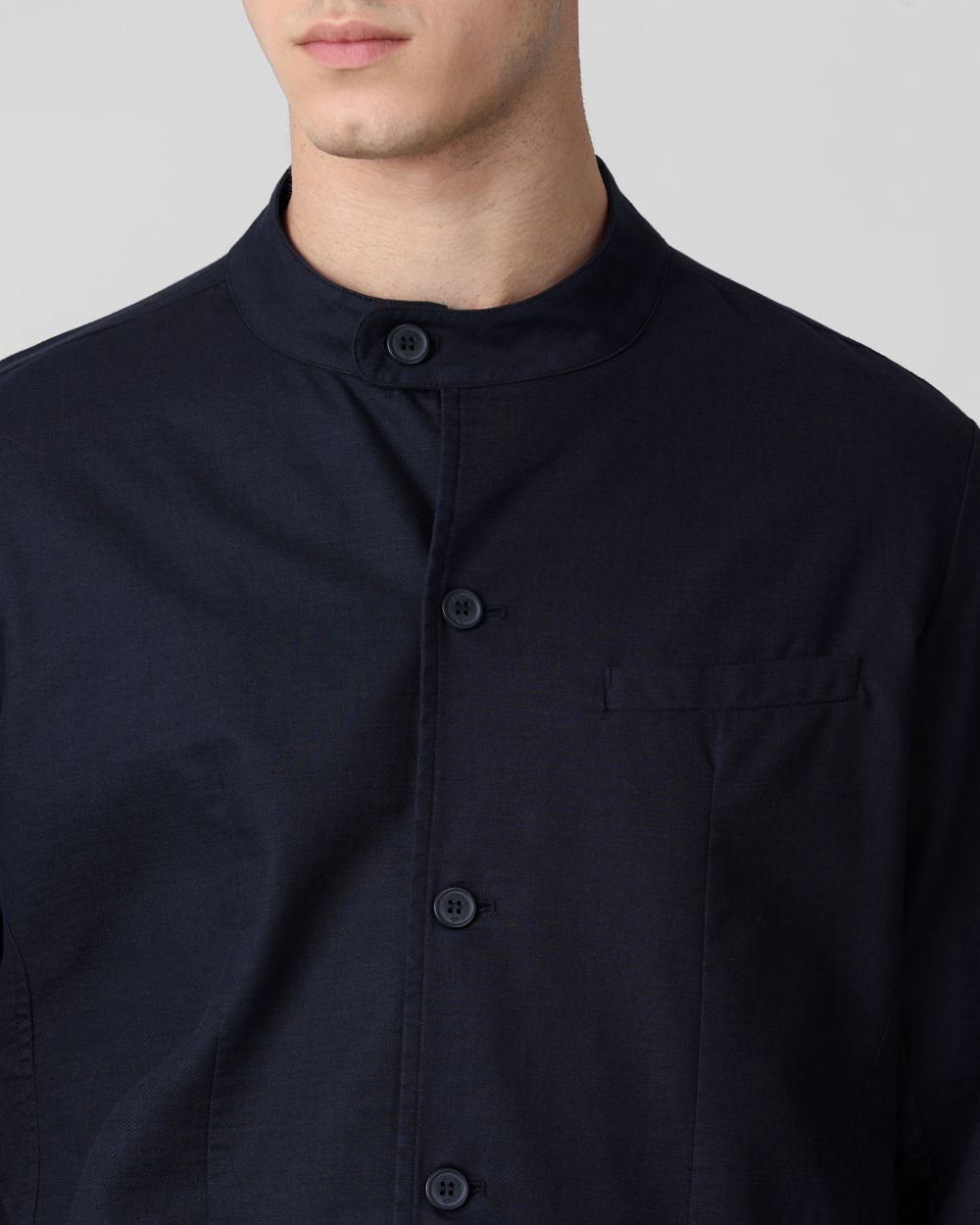 Navy Solid Extended Collar Relaxed Fit Jacket