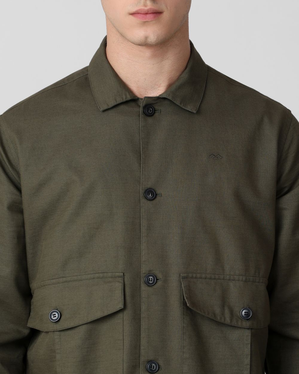 Olive Solid Button Down Relaxed fit Jacket