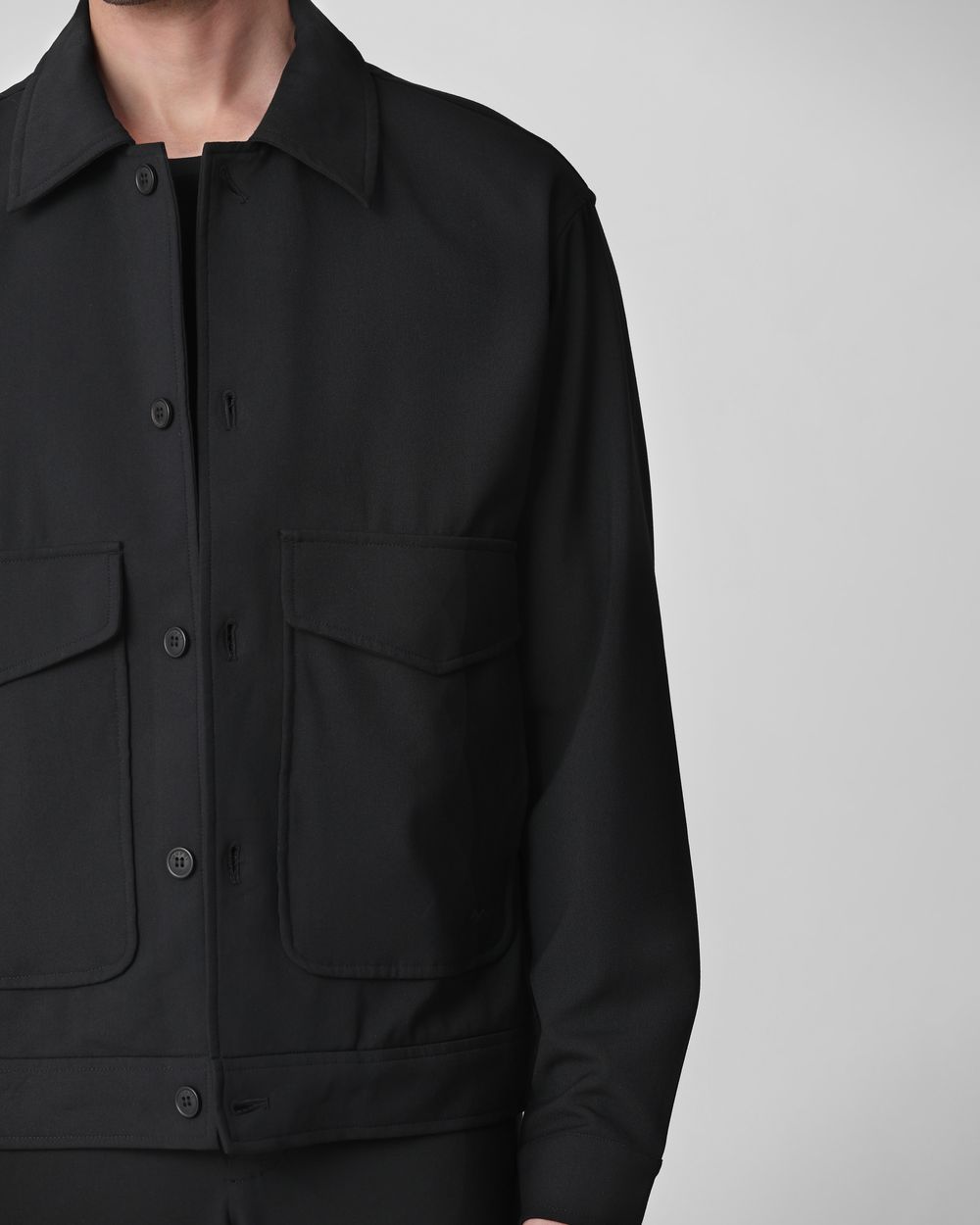 Black Solid Button Down Relaxed Fit Jacket