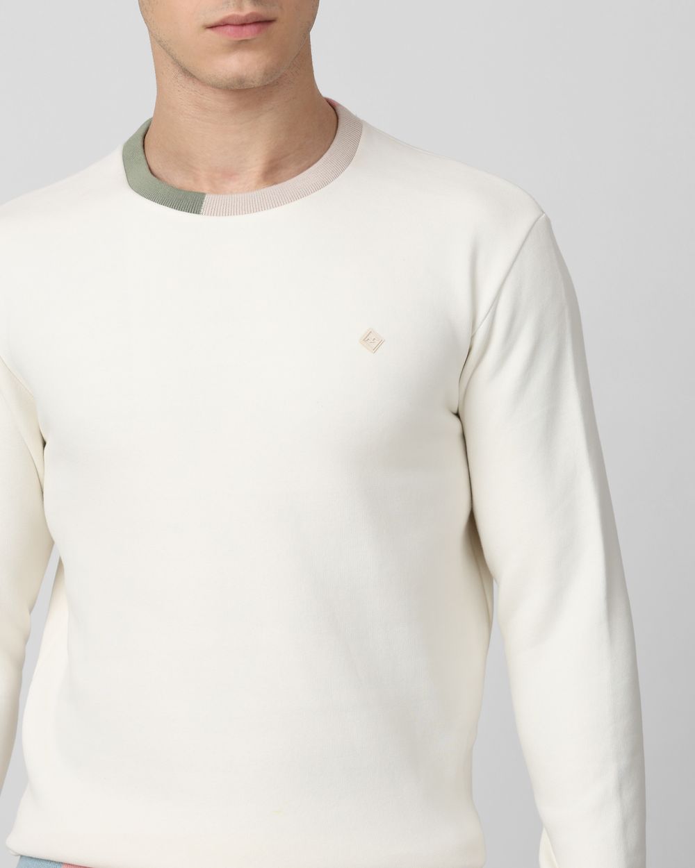 Off White Rib Detail Slim Fit Sweatshirt