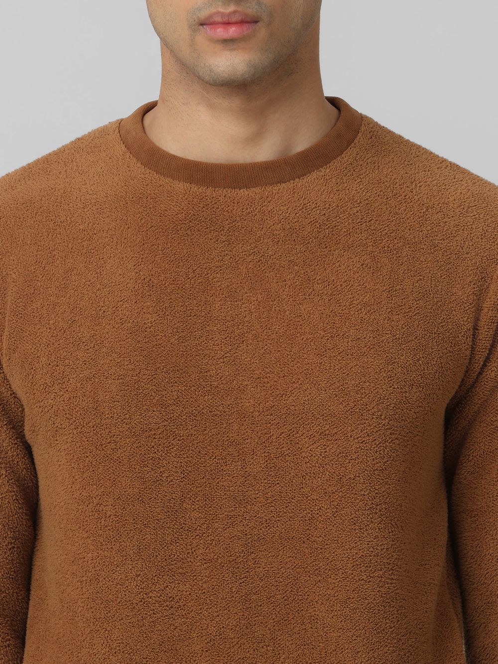 Brown Terry Towel Slim Fit Sweatshirt