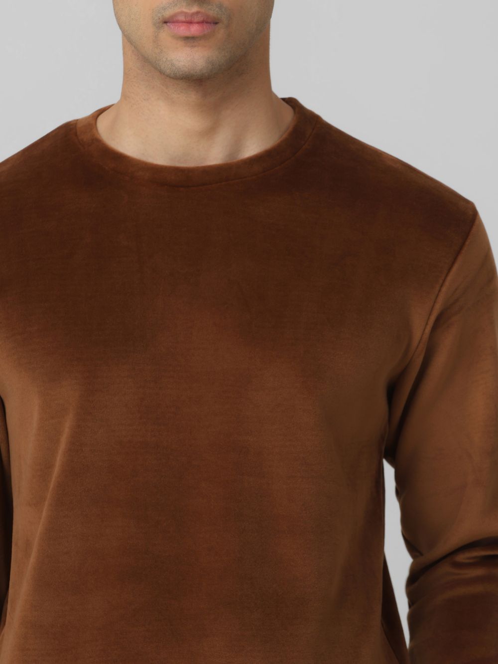 Brown Velvet Slim Fit Sweatshirt