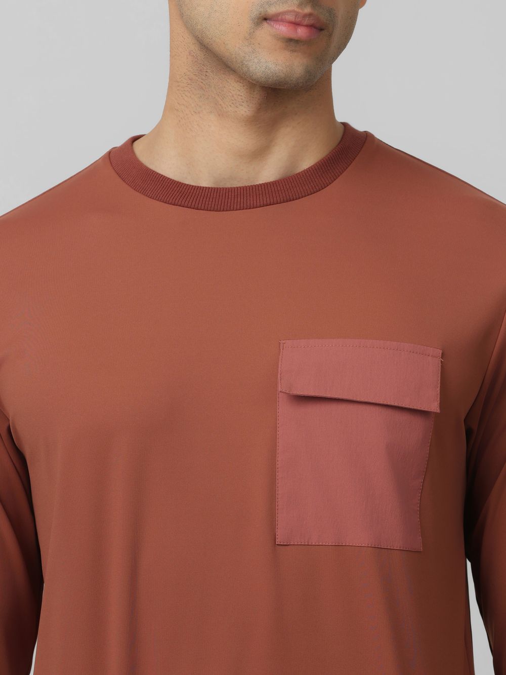 Brown Patch Pocket Plain Slim Fit T-Shirt