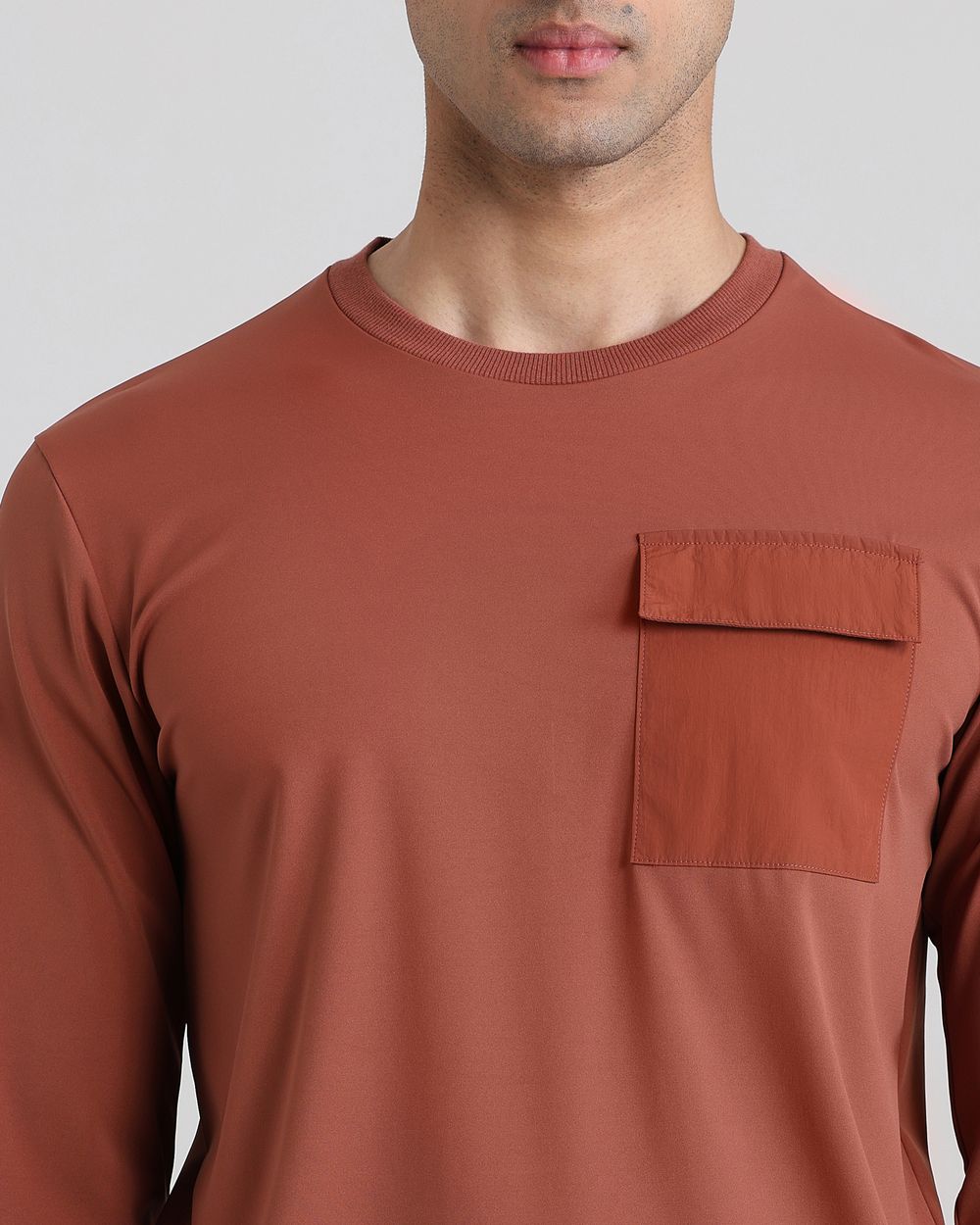 Brown Patch Pocket Plain Slim Fit T-Shirt