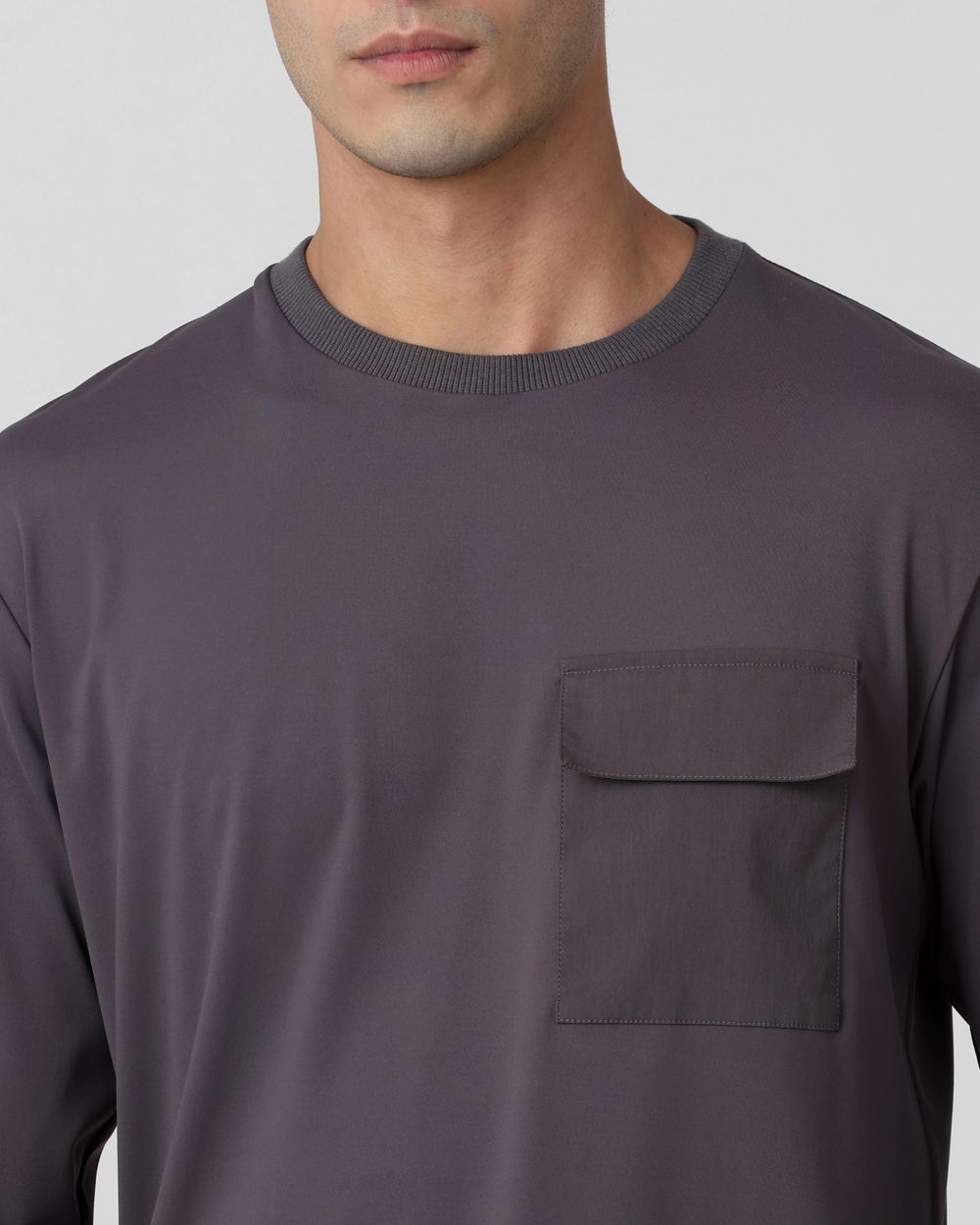 Grey Patch Pocket Plain Slim Fit T-Shirt