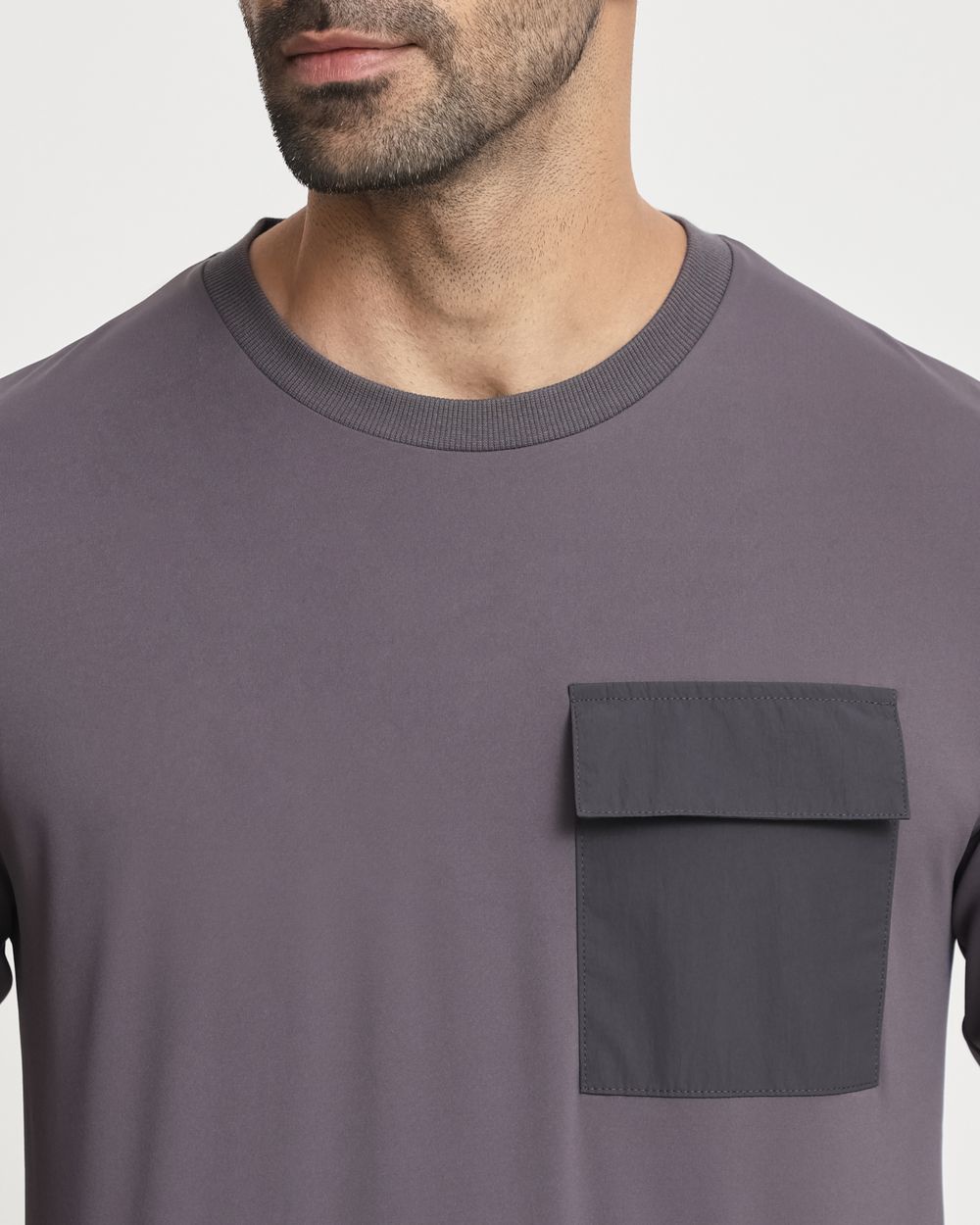 Grey Patch Pocket Plain Slim Fit T-Shirt