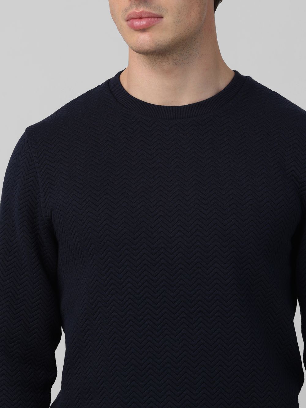 Textured Plain Slim Fit Sweatshirt