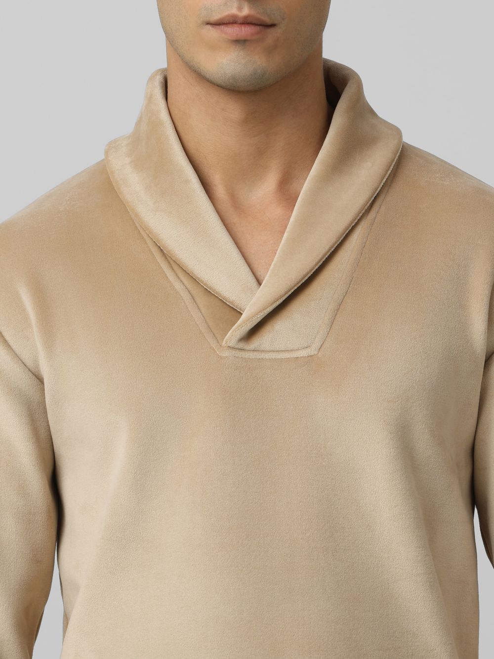 Beige velvet slim fit sweatshirt