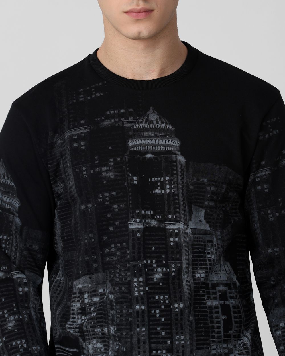 Black Printed Slim Fit Sweatshirt