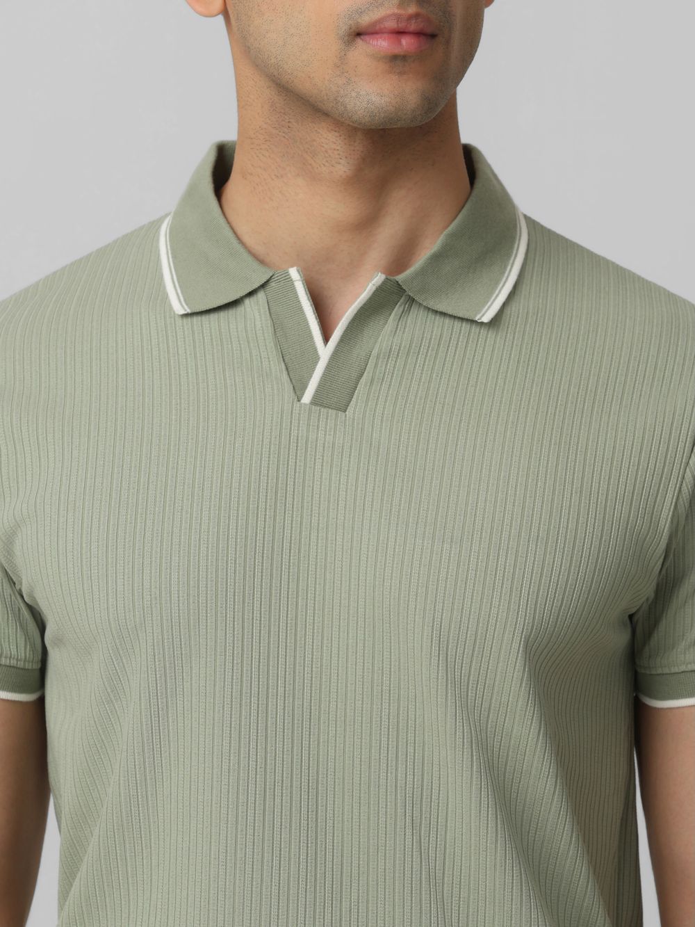 Olive Self-Stripe Plain Slim Fit T-Shirt