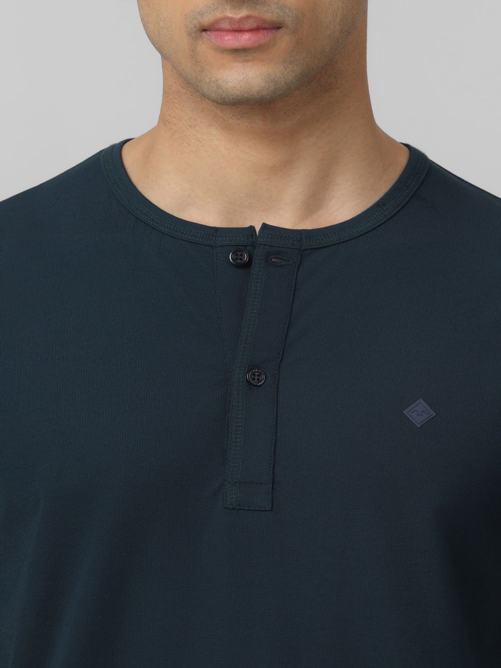 Teal Plain Slim Fit Henley