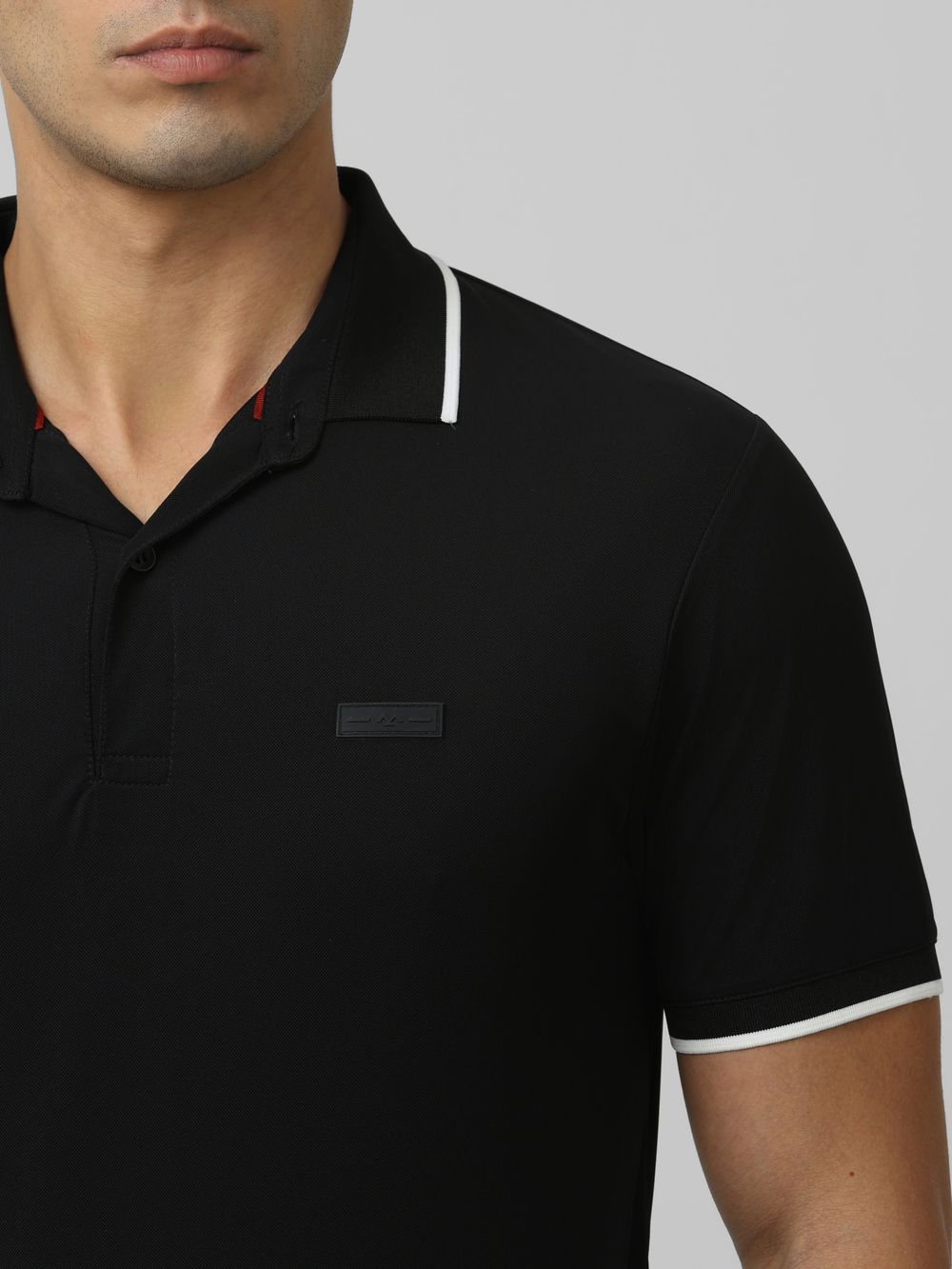 Black Logo Plain Half Sleeve Casual Polo