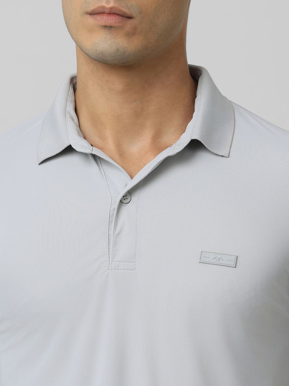 Light Grey Logo Plain Half Sleeve Casual Polo