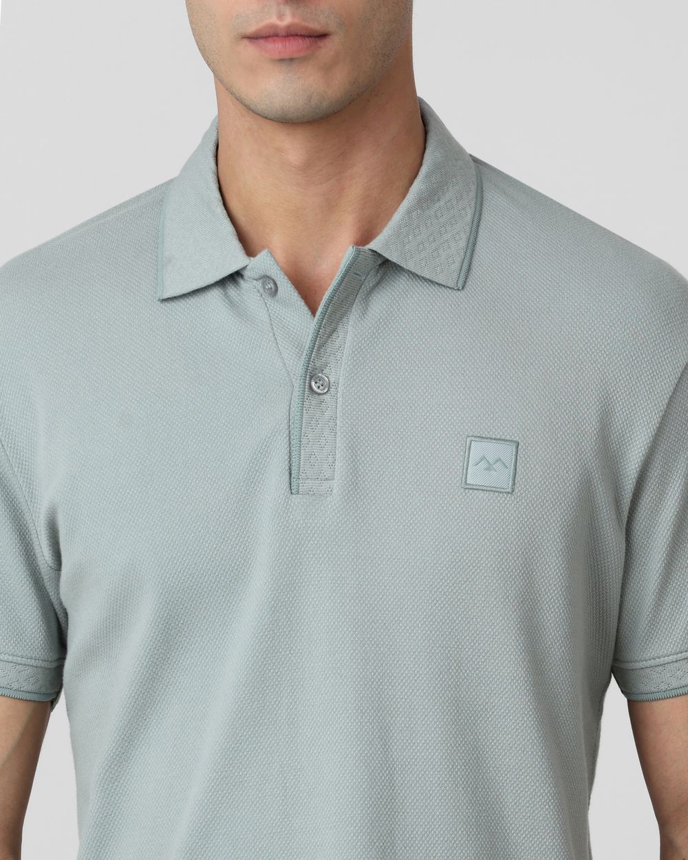 Light Green Textured Plain Slim Fit Polo