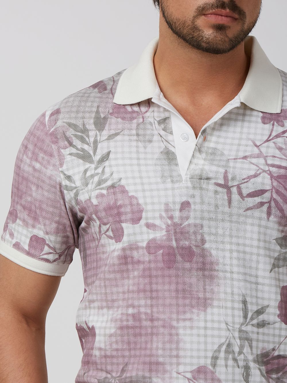 Pink Floral Print Slim Fit Polo