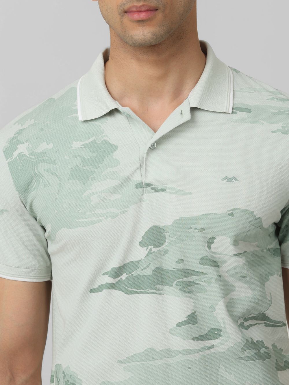 Light Green Botanical Print Slim Fit Polo